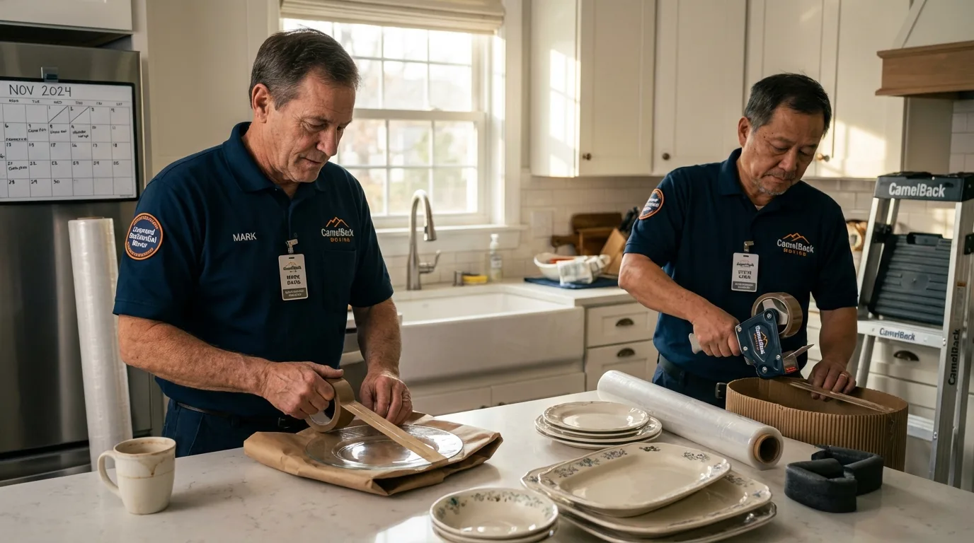 Professional crew packing kitchen dishware in New Plymouth, ID
